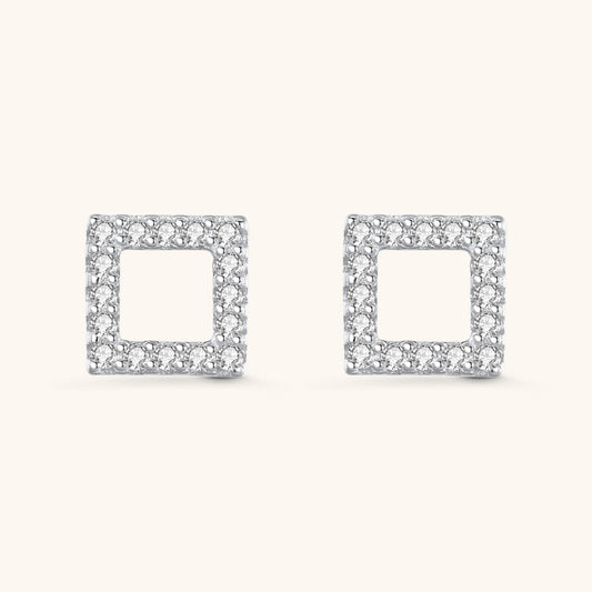 Shining Zircon Square Frame Stud Earrings