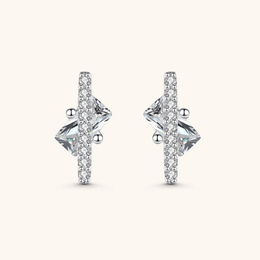 CZ Bar Earrings Silver Stud Earrings